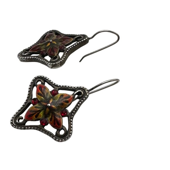 Chico's Earrings Jewlery Statement Dangle Drop Silver Tone Red - Picture 4 of 7